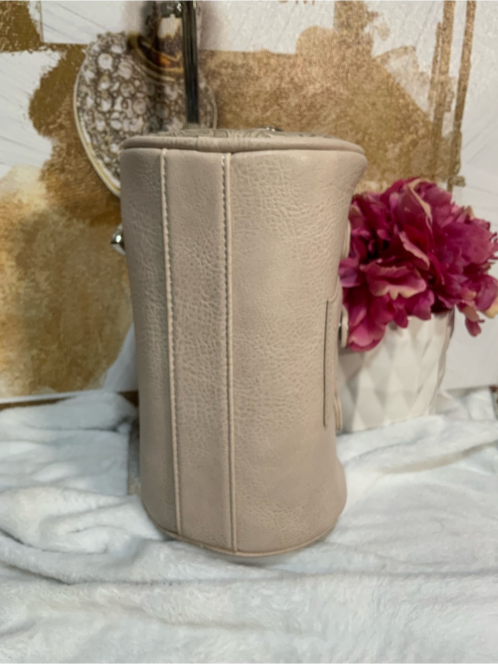 Montana West Cream Tooled Mini Barrel Satchel with Buckle Accents - Picture 3 of 7